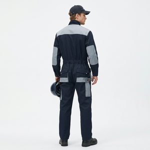 Combinaison de travail bleu marine pour homme avec empiècements gris, résistante à l'abrasion, en coton, uniforme, service OEM personnalisé, unisexe, toutes saisons, certifiée CE - Product Image 3