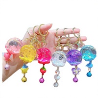 Porte-clés clochette à vent en boule de cristal mignon, pendentif breloque liquide scintillant dessin animé Kawaii, cadeau en gros