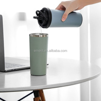 Mug isotherme à double paroi en acier inoxydable Emerit Custom 480 ml, avec ventouse magique, pour café chaud ou froid