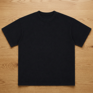 T-shirt en jersey de coton noir à manches courtes et col rond pour homme, coupe oversize, motif tricoté décontracté, respirant, imprimé par transfert thermique, 240g - Product Image 2