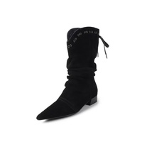 Bottes d'équitation pour femme en cuir véritable, à talon épais, mi-mollet, hiver, à bout pointu, à enfiler