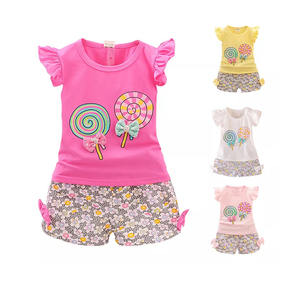 Ensembles de vêtements pour bébés filles, tenue blanche en deux pièces, gilet en coton imprimé de dessins animés + short avec décoration en nœud, vêtements pour enfants - Product Image 1