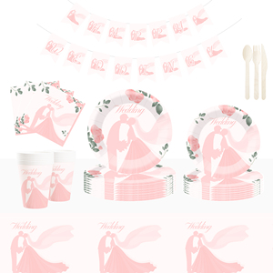 Juego de vajilla desechable para boda DAMAI, platos de papel rosa con diseño floral para despedida de soltera, suministros para fiesta, para 8 personas - Product Image 1