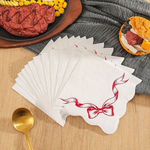 Disposable Paper Napkins 250mm Square Three Layer White With Red Ribbon Design For Birthday Parties And Special Occasions - Product Image 4