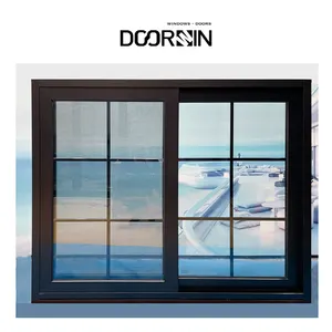 Doorwin Top Window Manufacturer Double Glazed Tempered Glass Black Windows Hurricane Impact Aluminum Sliding Window