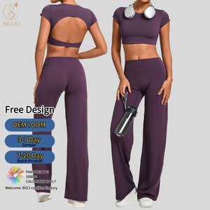 Custom Tight Open Back Spandex Yoga Top Straight Leg Pants Butt Lift Pants Breathable <strong>Leggings</strong> Quick Dry Yoga Sets for Women - Product Image 2