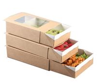 Kartonnen wegwerpverpakking voor afhaalmaaltijden, kraftpapier, uittrekbare doos voor fruitsalade met logo en transparant venster