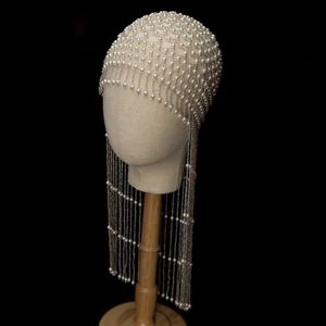 Nouveau chapeau de mariée de luxe d'été avec perles et design en maille, longue frange, coiffe pour enfants - Product Image 4