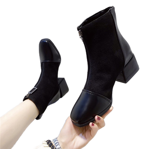 Botas Femininas com Design de Zíper Frontal em PU, Estilo Casual Chunky para Uso ao Ar Livre - Product Image 1