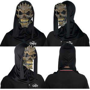 Máscara de PVC de plástico blando con diseño de monstruo de múltiples cuernos, máscara de terror de Halloween, máscara de disfraz de fantasma con capucha negra para fiestas y maquillaje. - Product Image 5