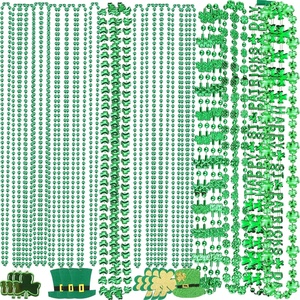 Collana in Plastica <span class=keywords><strong>per</strong></span> San Patrizio, Ciondolo a Quadrifoglio con Perline Irlandesi, Decorazione <span class=keywords><strong>per</strong></span> <span class=keywords><strong>Feste</strong></span> e Festività - Product Image 1