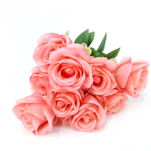 Prix de vente en gros nouveau design 9 têtes de roses en soie artificielle et bouquet de fausses roses colorées pour la décoration de mariage et d'événement - Product Image 2