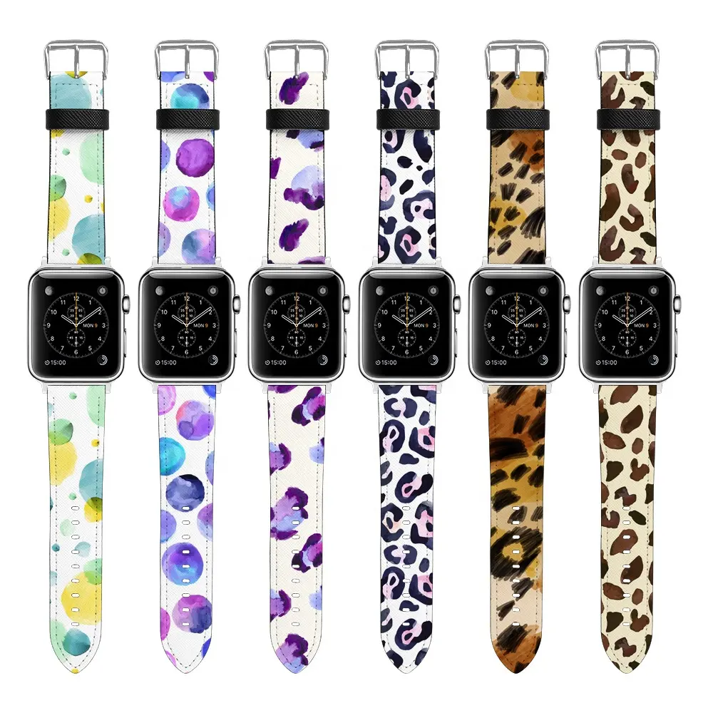 Custom Design Replacement Leather smartwatch Strap for iWatch SE 6 for Apple Watch Band Luxury Series 7 8 Sublimation watch Band