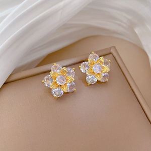 Stainless Steel Jewelry Set Non Fade Shiny Zircon Flowers Charm Pendant Necklace Earring for Women Clavicle <b>Chain</b> Choker Jewelry - Product Image 4