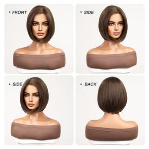วิกผมบ๊อบตรงสีน้ำตาลเข้มมีรากผมสีน้ำตาลเข้มวิก13X1X5สังเคราะห์<span class=keywords><strong>ผม</strong></span>ปลอมแบบมีลูกไม้รูปตัวทีสะพายไหล่ - Product Image 6