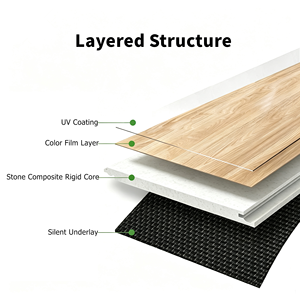 Pavimento SPC Senza Formaldeide Effetto Legno a Incastro Impermeabile Ecologico Antiscivolo a Doghe Larghe per Interni Orientato alla Salute - Product Image 4