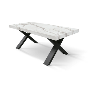 Statuary Marble Effect <b>Dining</b> <b>Table</b> With Black Crossed Legs Internal Use Mdf Base Melamine Top - Product Image 1