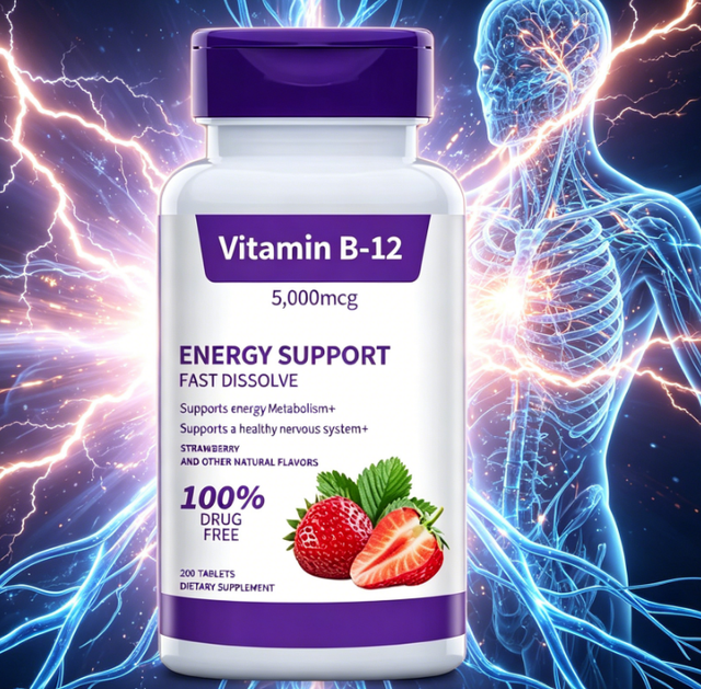 Vitamin B12 Fast Dissolve Tablets Strawberry Flavor Supports Energy Metabolism and Nervous System Health OEM Private Label