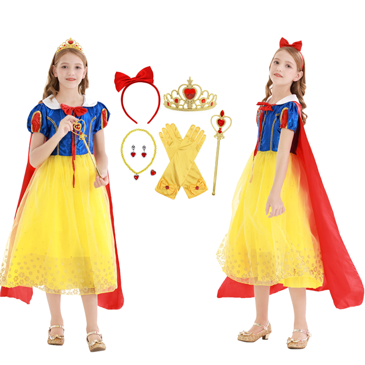 Vestido de neve para meninas, vestido de rapunzel para meninas