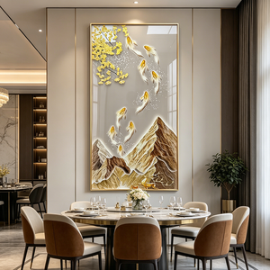 Framed Acrylic Wall Art With Backlight Gold Frame Scenic Mountain Fish Design Home Decoration Print <b>Crystal</b> Porcelain Painting - Product Image 3