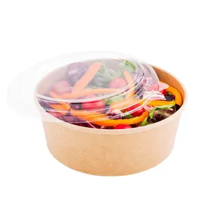 Logo baskı götürmek salata kapaklı kase tek kullanımlık Kraft kağıt gıda ambalaj yemek kabı