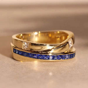 Double Layer Blue Color <b>Ring</b> Unisex Design Finger <b>Ring</b> <b>for</b> <b>Men</b> and Women - Product Image 1