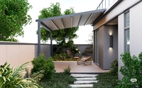 Grande pergola motorisée rétractable coupe-vent pour jardin, avec structure en alliage d'aluminium et voile rétractable pour extérieur