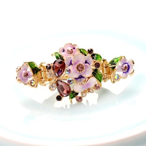 Pince à cheveux vintage en émail motif fleur et crabe, avec strass et paysage palacieux, fleurs colorées, pour femme - Product Image 4