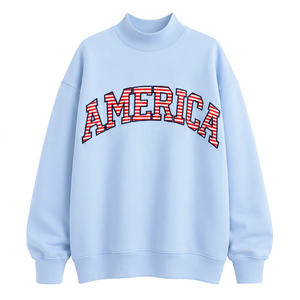 Sweat-shirt col rond 420 g/m² pour femme, coupe oversize, broderie, imprimé lettres 'America', manches classiques, en coton tricoté, pour l'automne - Product Image 1