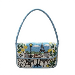 Trending Embroidered <b>Tulip</b> Handbag Stylish Rectangular Shape Cotton Fabric Flower Theme Textile Bag <b>Red</b> Pink Orange Green - Product Image 5