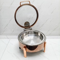 Ensemble de réchauds de luxe 6L en acier inoxydable or rose et verre, pour traiteur de mariage et buffet, modèle Redondo saoudien