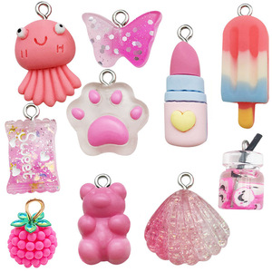 Pendentif en résine ours rose de dessin animé pour accessoires de bijoux DIY, 10 styles chacun - Product Image 4