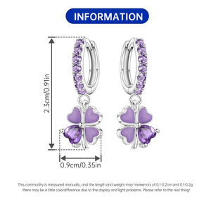ต่างหู/ห่วงรูปใบโคลเวอร์สี่แฉกสีม่วงทองเหลืองขาวสุดฮิต ต่างหูแฟชั่นระดับไฮเอนด์ดีไซน์เฉพาะสำหรับผู้หญิง - Product Image 2