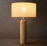 Lampe de table cylindrique de luxe moderne en laiton massif texturé, base E26, abat-jour rectangulaire en lin, flexible et simple, pour salle de lecture