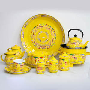 Théières arabes et ensembles de café Plaques en émail arabe Ensembles Plats du Moyen-Orient Couleur jaune - Product Image 1