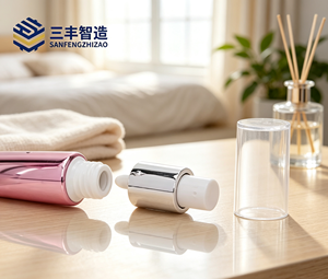 Metallic <b>Pink</b> Cosmetic Tube with Pump Cap for Skincare Lotion - Product Image 6