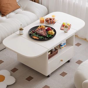 Creamy Style Foldable Coffee Table With Drawer And Wheels For Small Living Room Or Balcony Use - Product Image 4