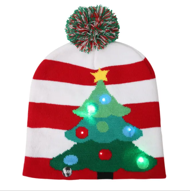 Enfants adultes cadeaux de nouvel an hiver décoration de noël bonnet tricoté chapeaux pom pom noël bonnets led