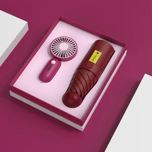 Summer Mini Handled Fan, Giftset Box With Umbrella And Usb Usb Cable Birthday Umbrella Gift Luxury School Opens Gift/