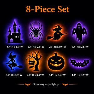 Autocollants muraux LED silhouettes d'Halloween, décorations alimentées par piles, lot de 8 à 48, style moderne et minimaliste - Product Image 5