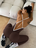 Combinaison de yoga sans couture, vêtements de sport, tenue de fitness pour femmes, body moulant, legging serré, dos profond en V, combinaison de yoga