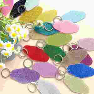 Étiquettes de bagages et étiquettes de chambre vierges en plastique acrylique personnalisées avec protection UV pour impression DTF, en forme de losange pailleté, pour porte-clés de motel - Product Image 5