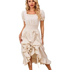 Nueva llegada mujeres Vintage <span class=keywords><strong>Renacimiento</strong></span> francés cuello cuadrado manga corta vestido Medieval Cosplay vestido - Product Image 1