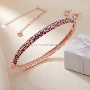 Rose Gold Micro Pave CZ Diamond Rainbow <b>Bangle</b> <b>Bracelet</b> P. 925K Sterling Silver Gift With Zircon Stone - Product Image 3