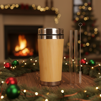 Mug Kopi Vakum Dinding Ganda 304 Custom Logo Grosir, Botol Air Bambu Dengan Tutup, Untuk Teh
