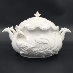 En gros Offre Spéciale 3-4L BLANC Soulagement Porcelaine Soupière Avec Louche