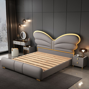 <span class=keywords><strong>Letto</strong></span> di lusso in pelle grigio con testiera a farfalla bordata d'<span class=keywords><strong>oro</strong></span> perfetta per le impostazioni della camera da <span class=keywords><strong>letto</strong></span> Chic - Product Image 4
