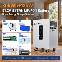 Système de stockage d'énergie domestique triphasé tout-en-un 51,2 V 587 Ah 30 kWh LiFePO4 hors réseau avec onduleur 12 kW, BMS 300 A, sortie AC 380 V