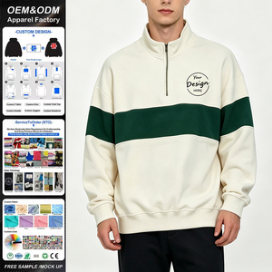 Sudadera Personalizada de Dos Colores con Cierre de Cremallera 1/4, Logotipo Bordado Personalizado al por Mayor, Sudadera de Algodón con Bloques de Color para Hombre - Product Image 1