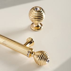 Luxury Gold Fluted Zinc Alloy Cabinet Pulls with Crystal Accents Furniture Handles for Cabinets Wardrobes Dressers - Product Image 3